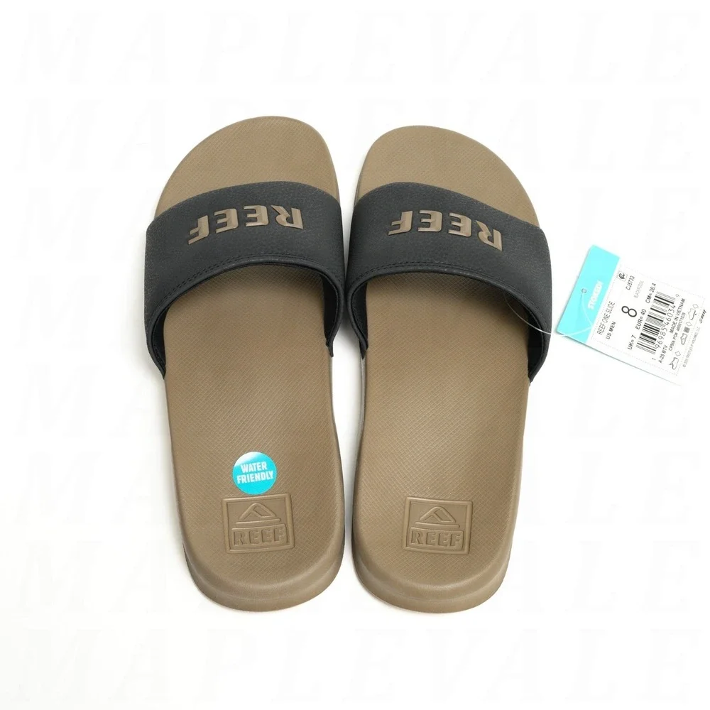 Reef One Slide Sandal - Men's Sz 8 - Black/Fossil Brown Beach Slides CJ5733 NWT